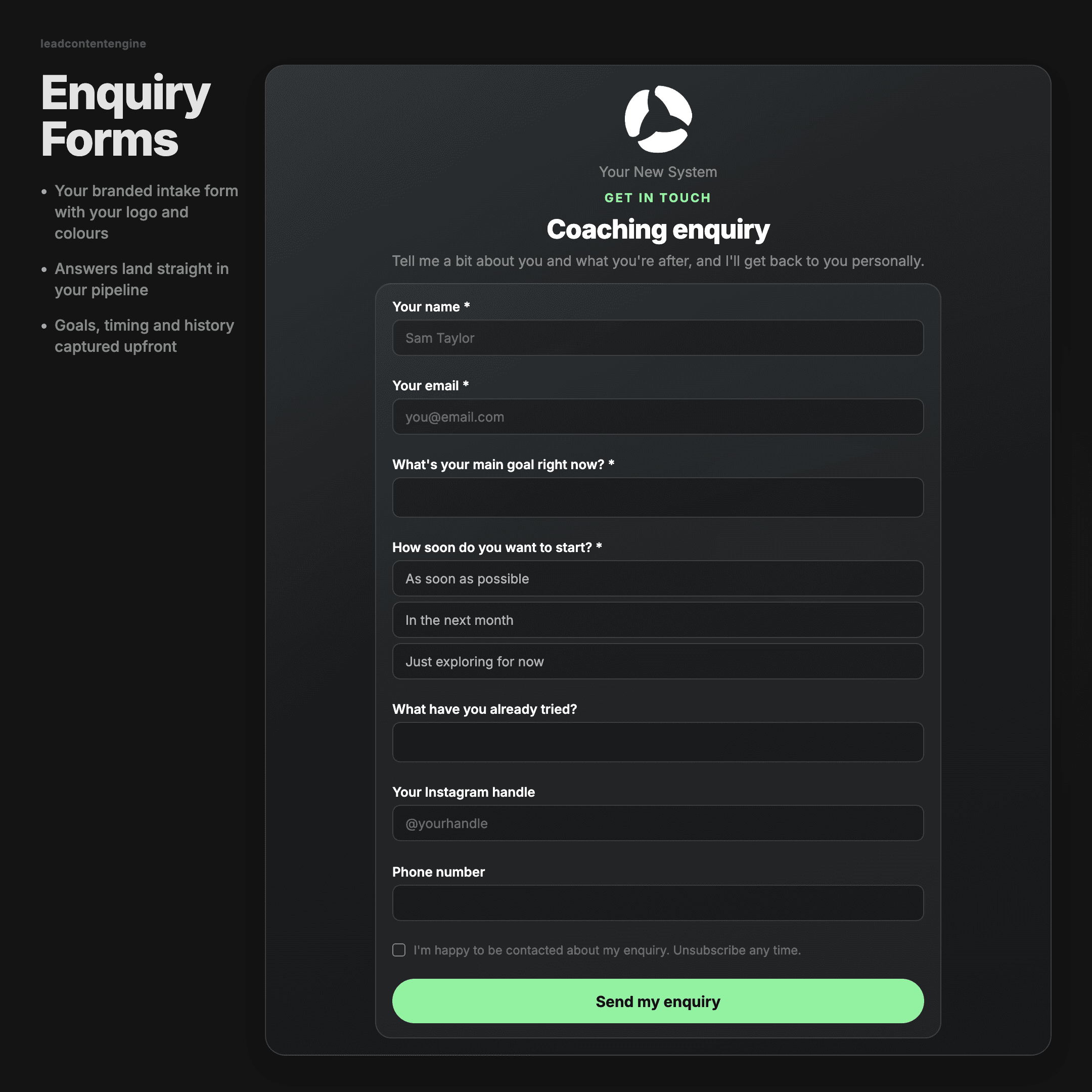 Enquiry forms: Lead Content Engine