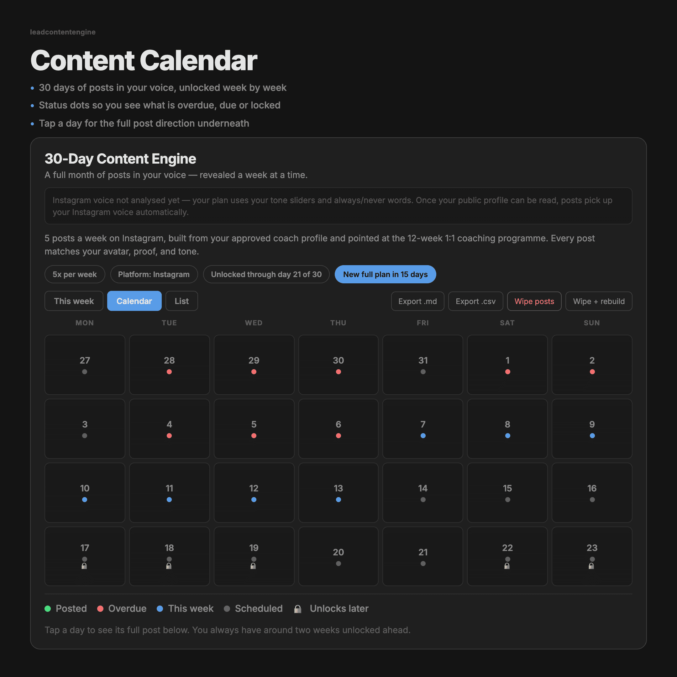 Content calendar: Lead Content Engine