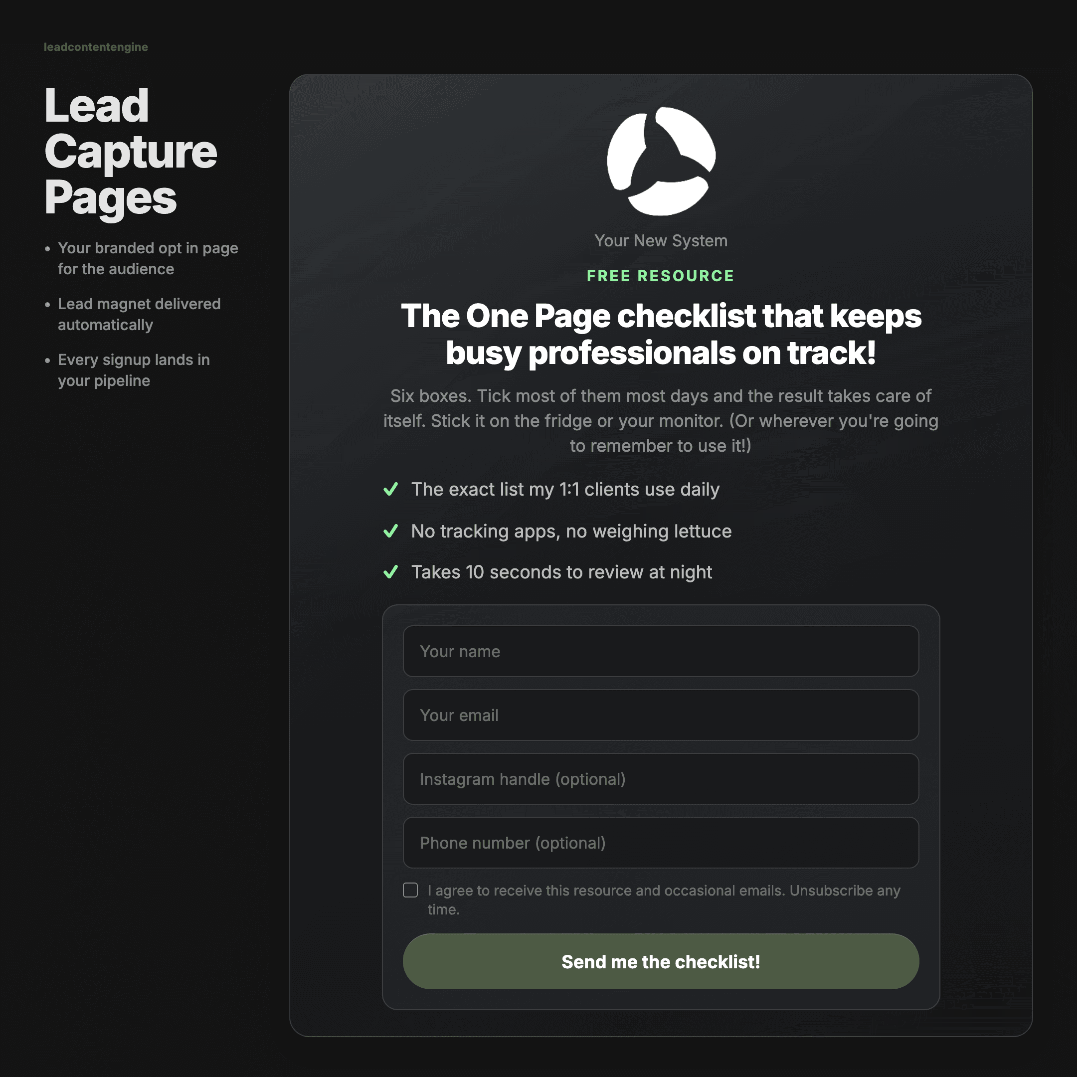 Lead capture pages: Lead Content Engine