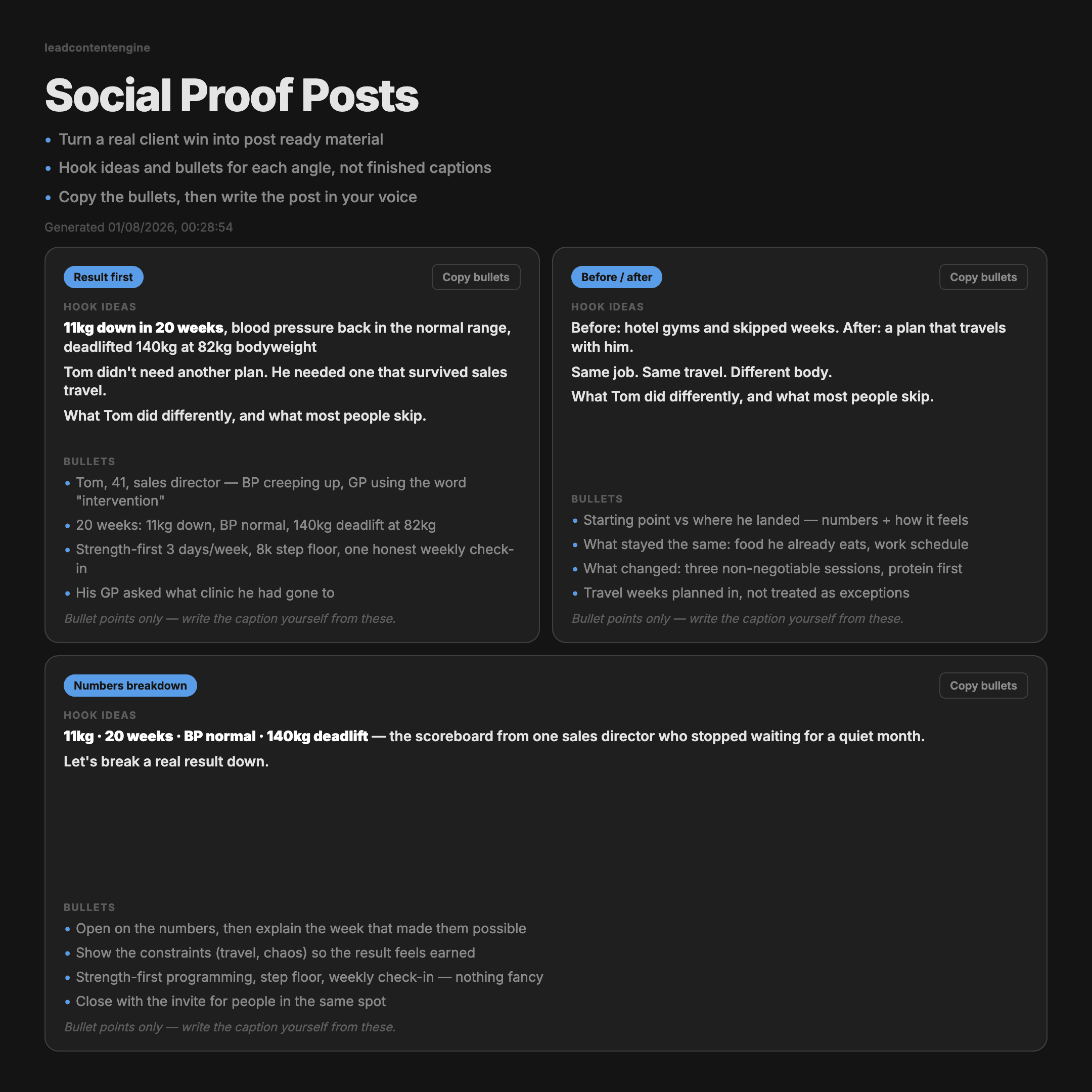 Social proof posts: Lead Content Engine