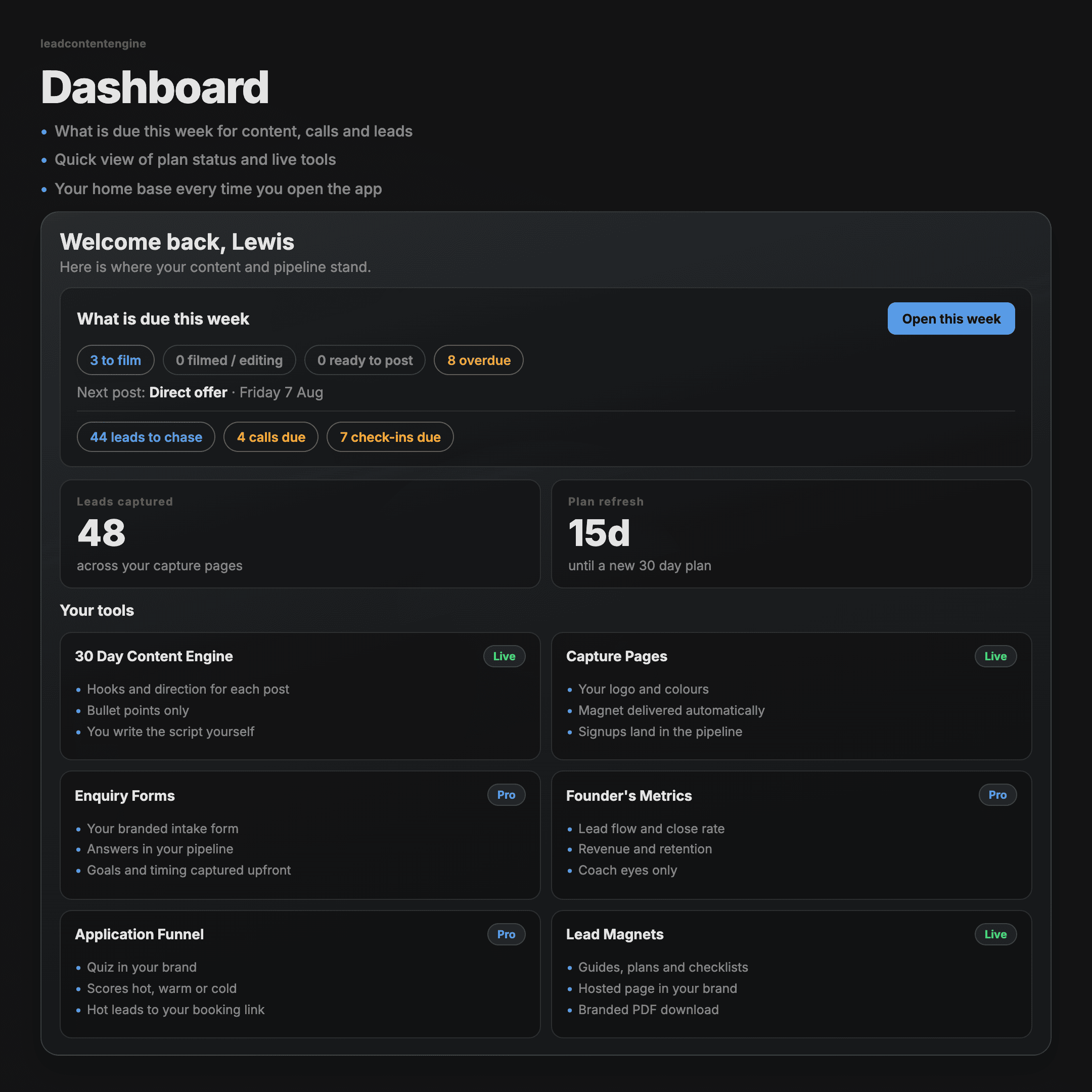 Dashboard: Lead Content Engine